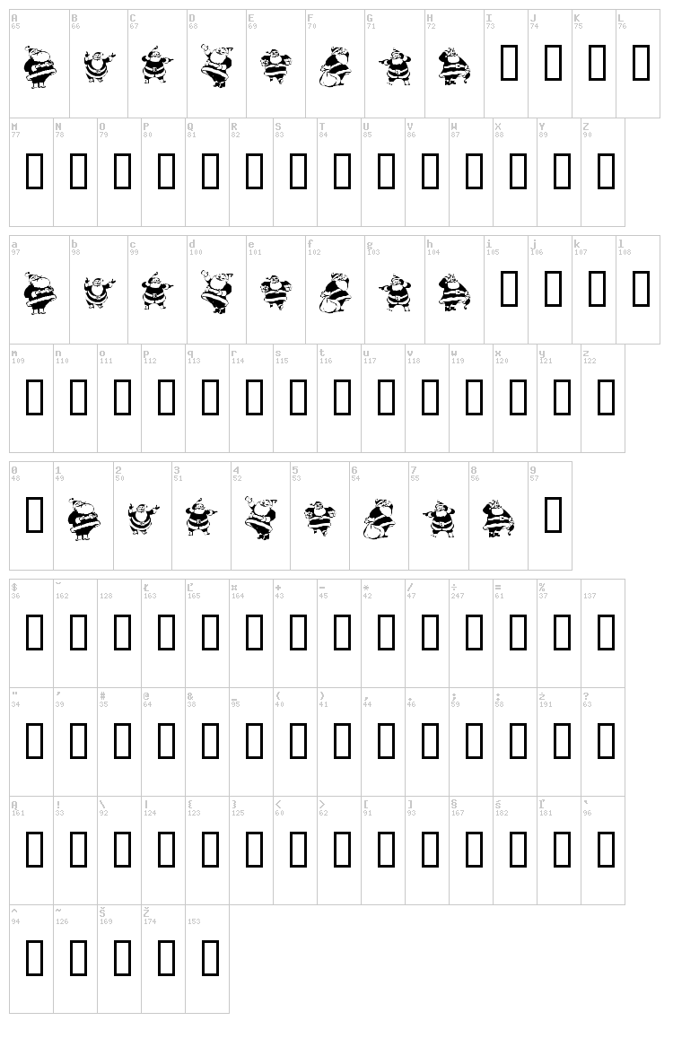 KR Eight Santas font map